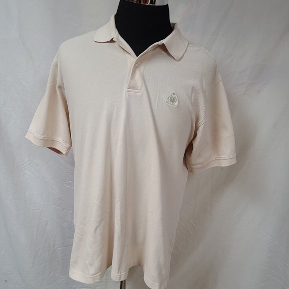 Izod Silk Wash Mens Large Ivory Short Sleeve 2 Button Pullover Logo Polo Shirt - Picture 12 of 12